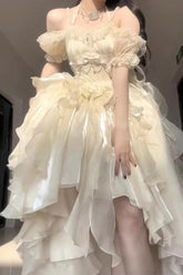 BXOXO - Ivory Bowknot Irregular Gothic Princess Lolita Jsk Dress